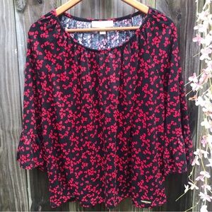 Floral Black and Red Women's Top Michael Kors size L